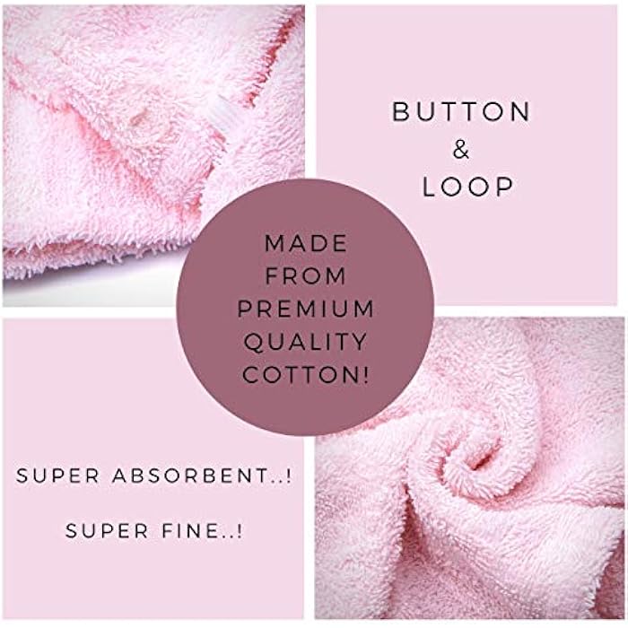 KEEPOZ Hair Towel Wrap Quick Dry 100% Cotton Super Absorbent Turban Head Wrap for Women with Button, Anti Frizz Hair Products, Hair Cap for Curly, Long & Thick Hair (Pink) - Image 5